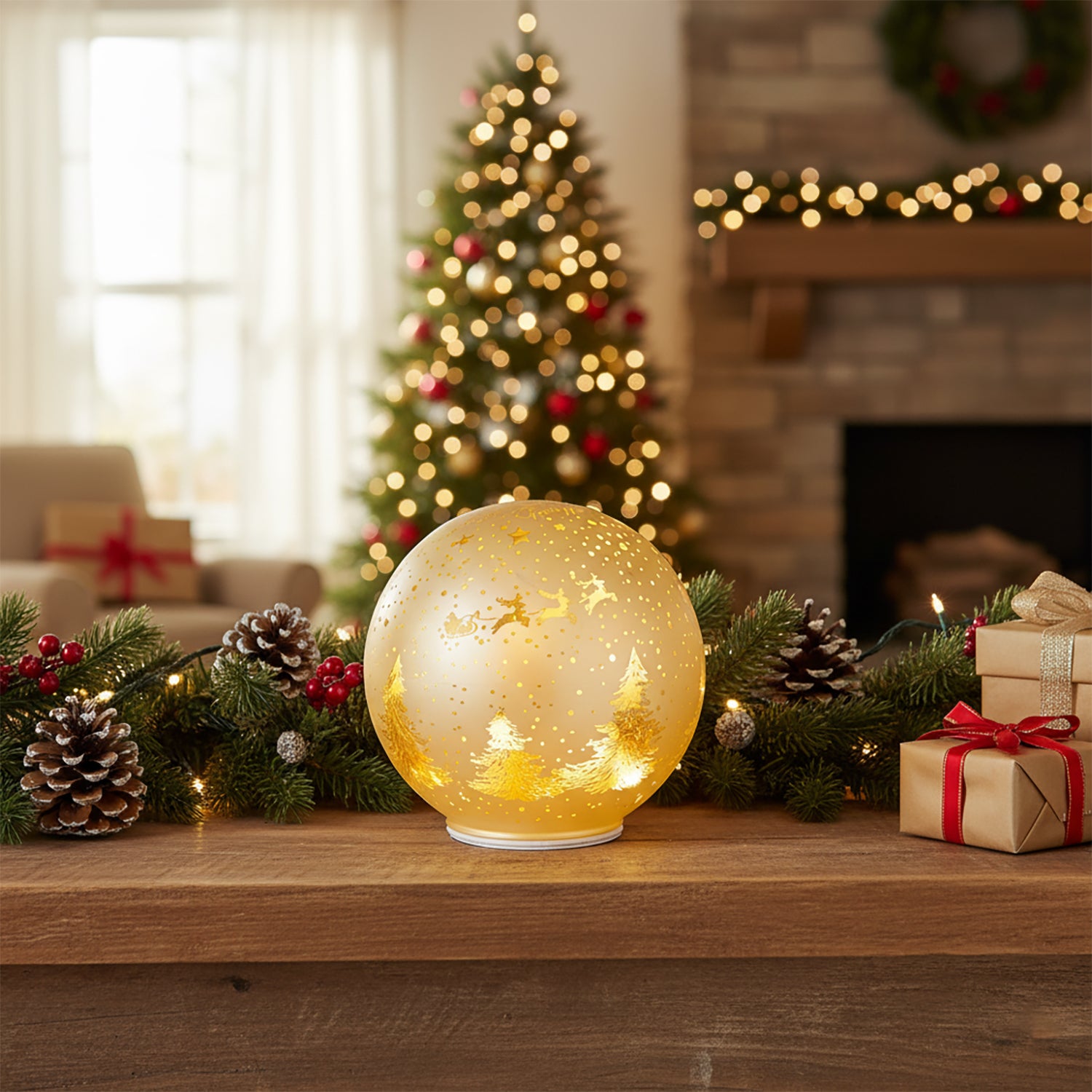 DICTROLUX - Decorazione Luminosa LED Vetro Soffiato Oro diametro 15 cm